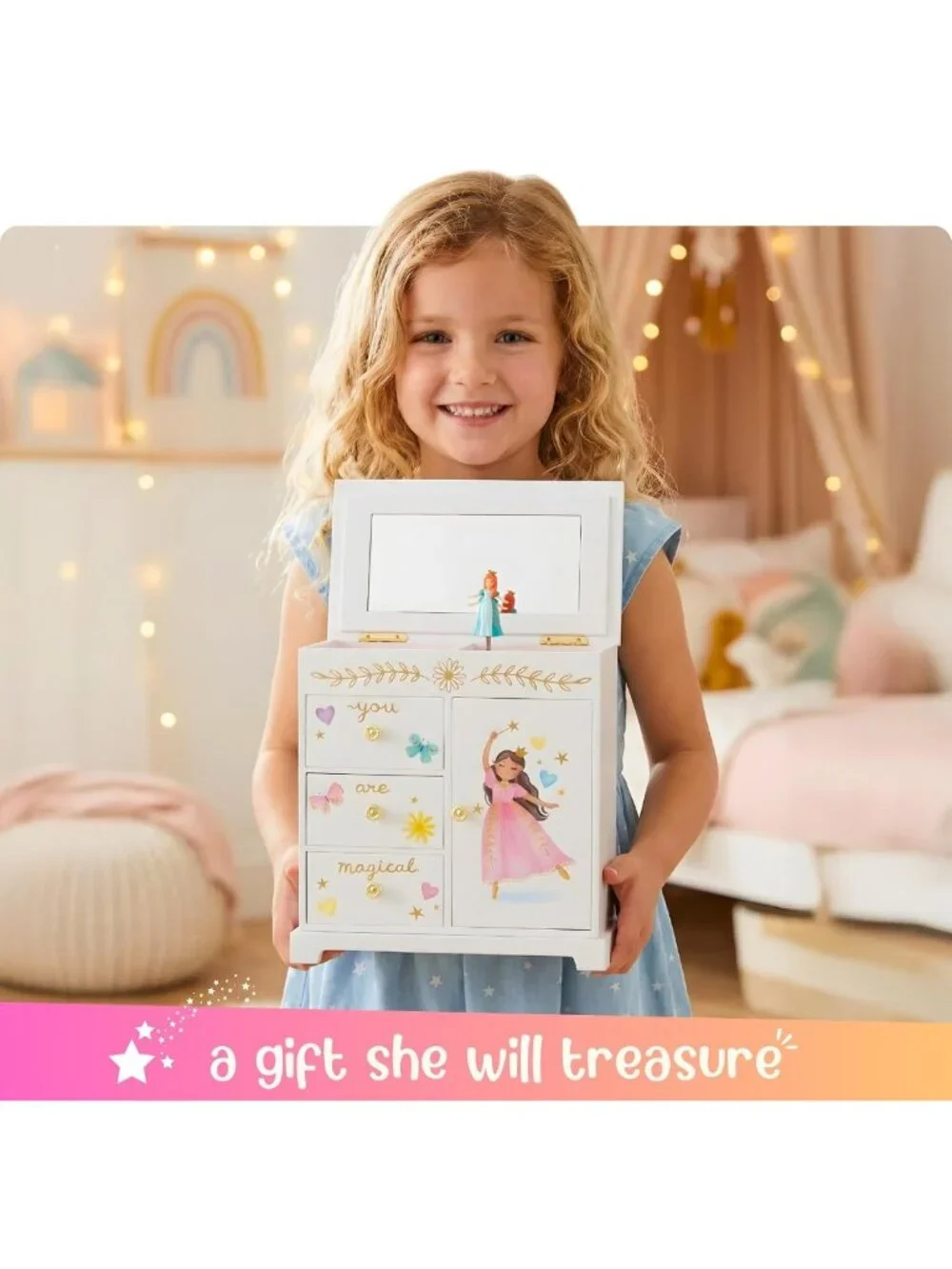 Enchanting Musical Jewelry Box for Girls - Princess Theme, Perfect Gift!